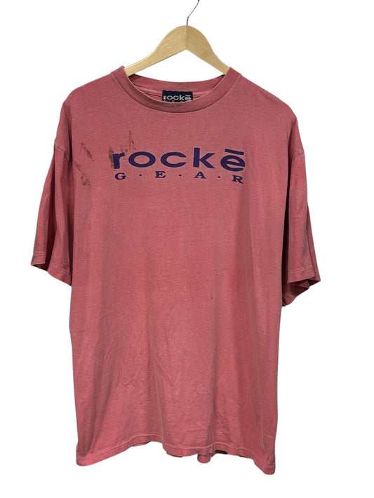 Vintage 90's Rocke Gear Overdyed Pink Montana Graphic Tee Size Large