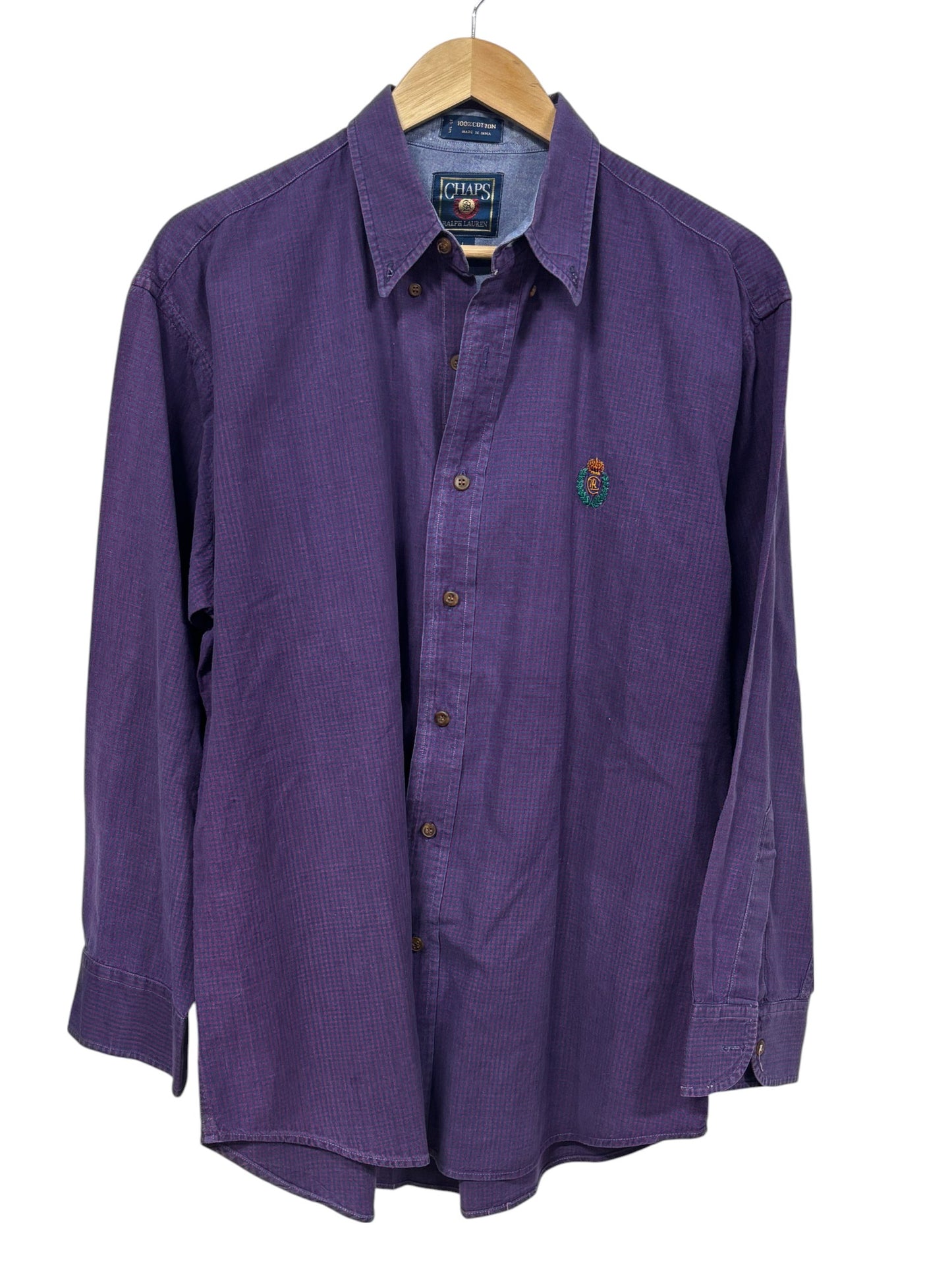 Vintage Chaps Ralph Lauren Purple Plaid Button Up Shirt Size Large