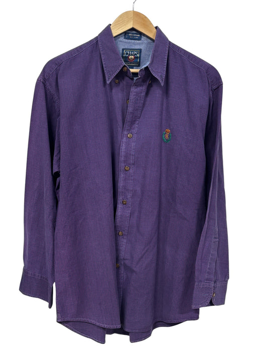 Vintage Chaps Ralph Lauren Purple Plaid Button Up Shirt Size Large