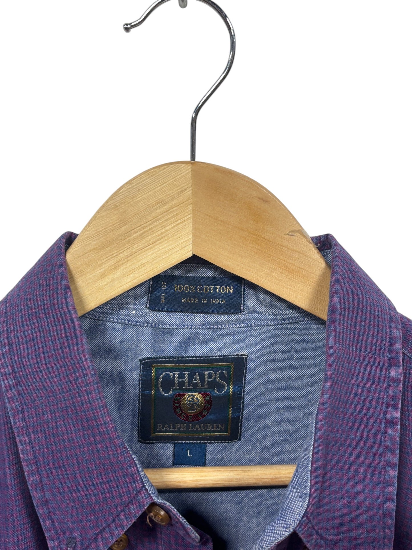 Vintage Chaps Ralph Lauren Purple Plaid Button Up Shirt Size Large