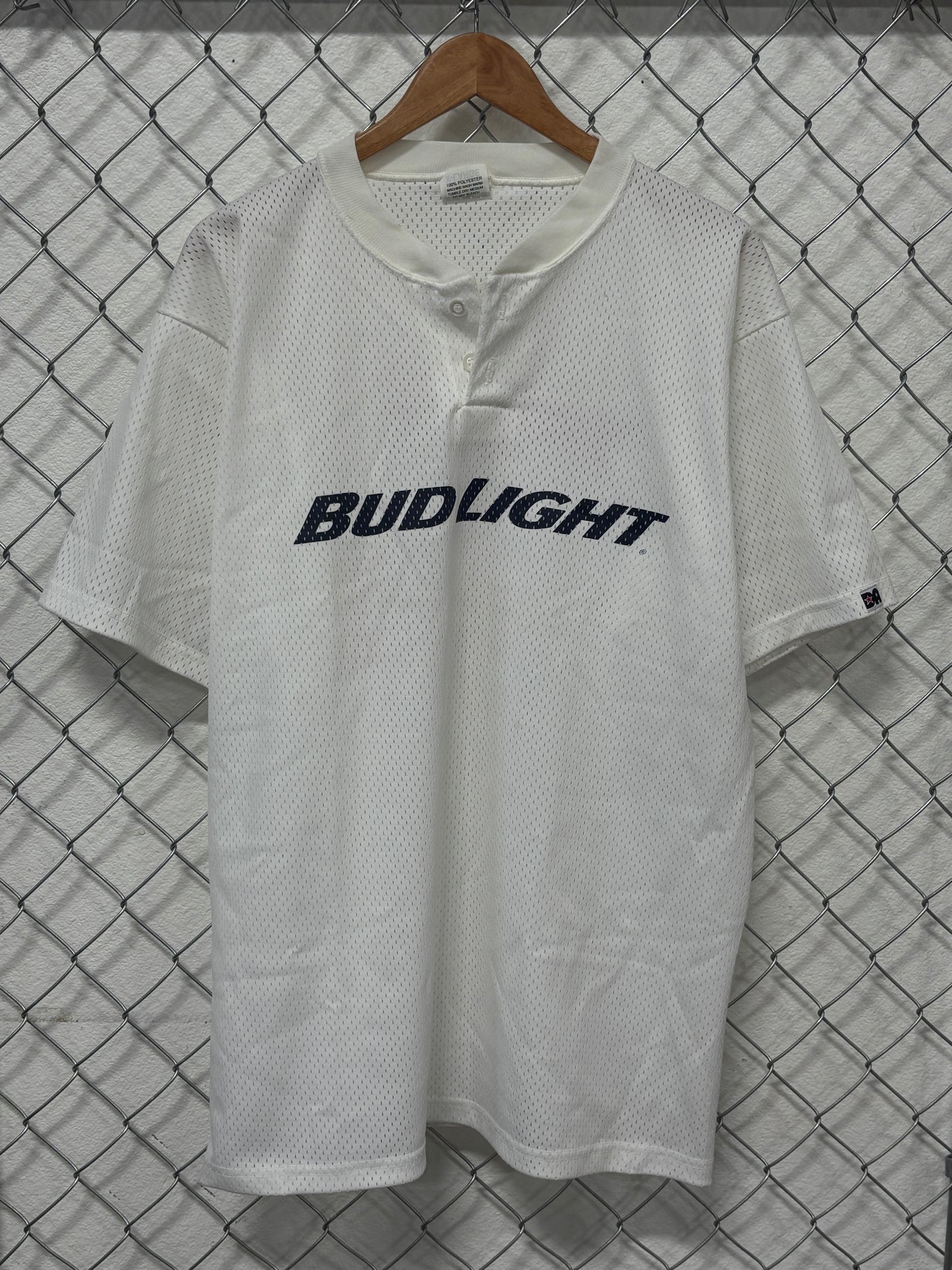 Vintage 90's Bud Light Mesh Henley Jersey Style Tee Size XL