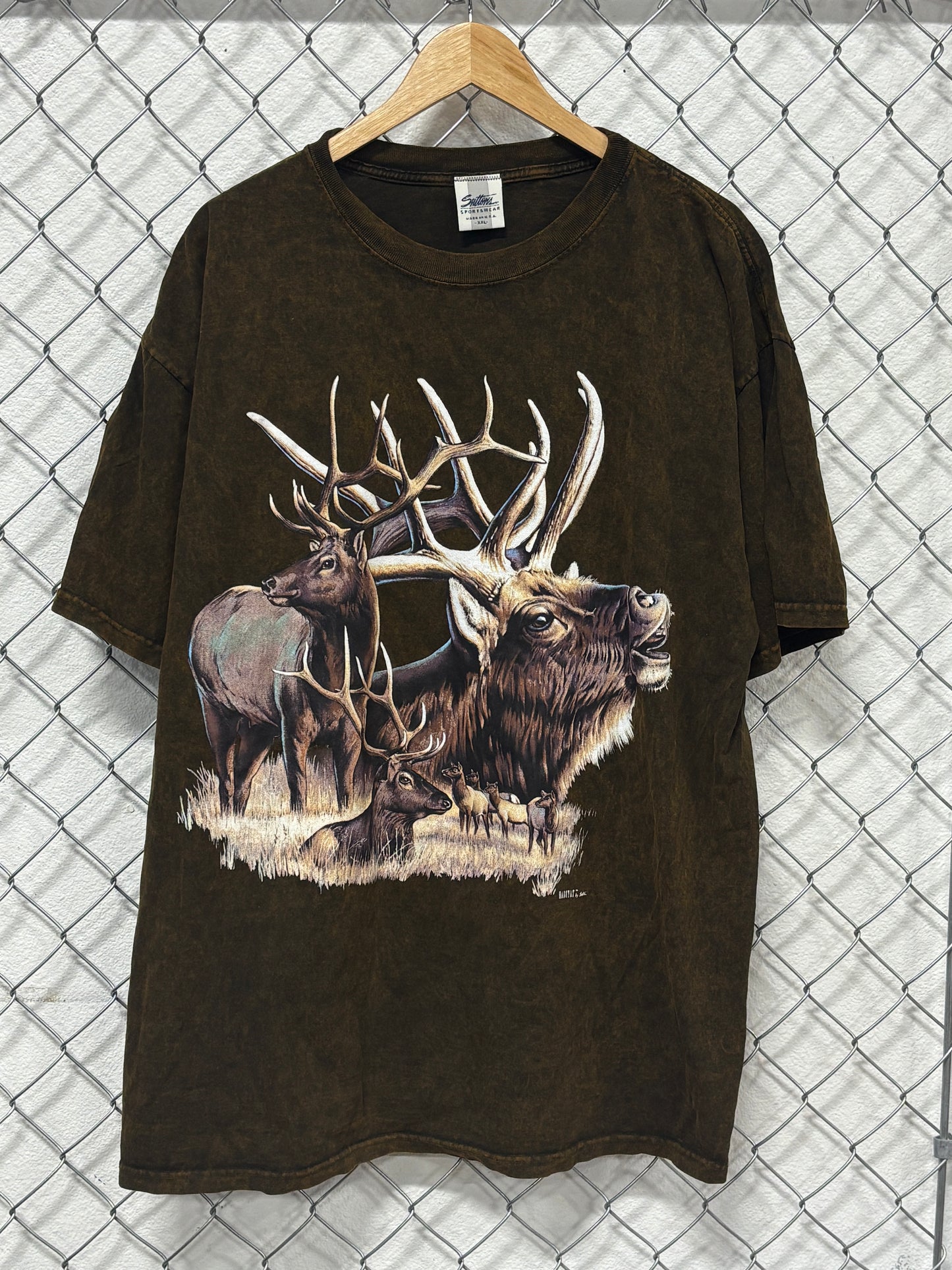 Vintage Elk at Dusk Big Print Nature Graphic Tee Size XXL