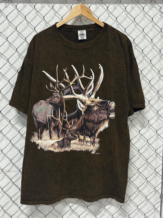 Vintage Elk at Dusk Big Print Nature Graphic Tee Size XXL