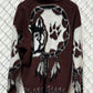 Vintage 90's Native American Spirit Animal Wolf Dreamcatcher Sweater Size Large