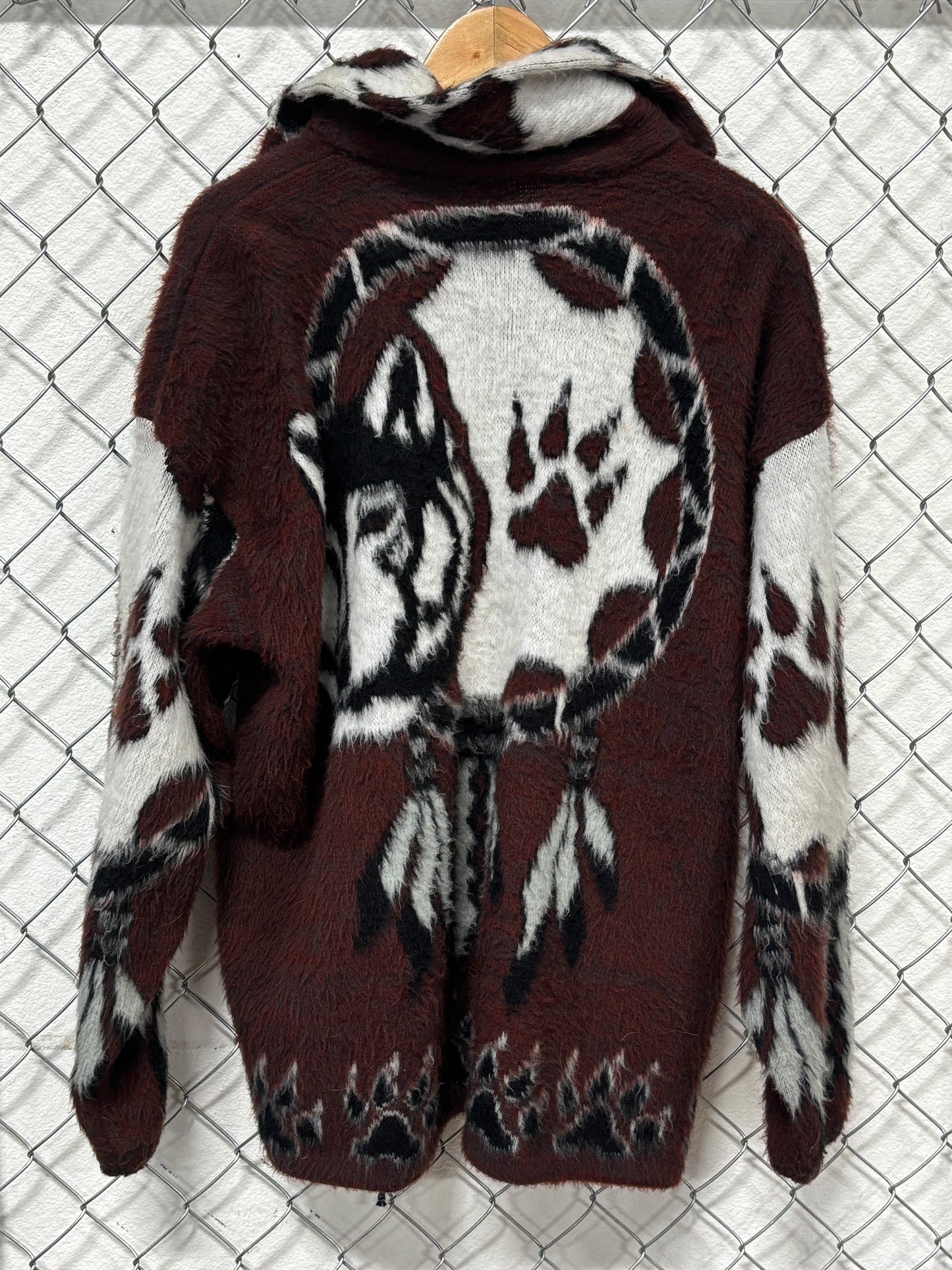 Vintage 90's Native American Spirit Animal Wolf Dreamcatcher Sweater Size Large