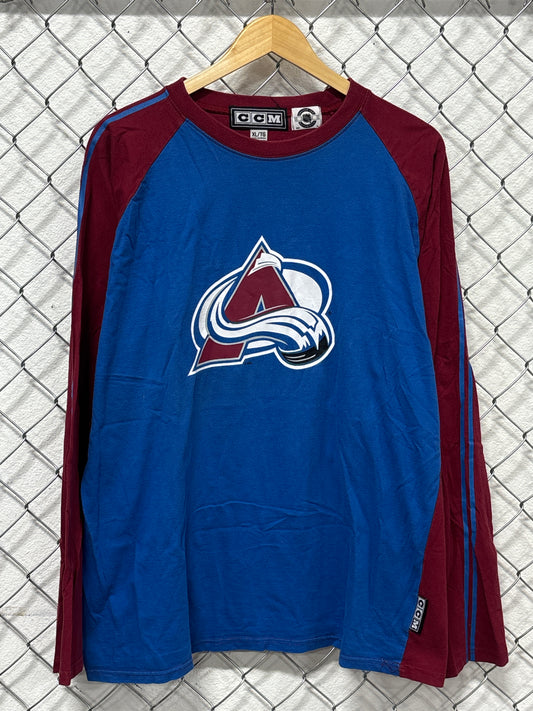 Vintage CCM Colorado Avalanche Hockey Logo NHL Long Sleeve Shirt Size XL
