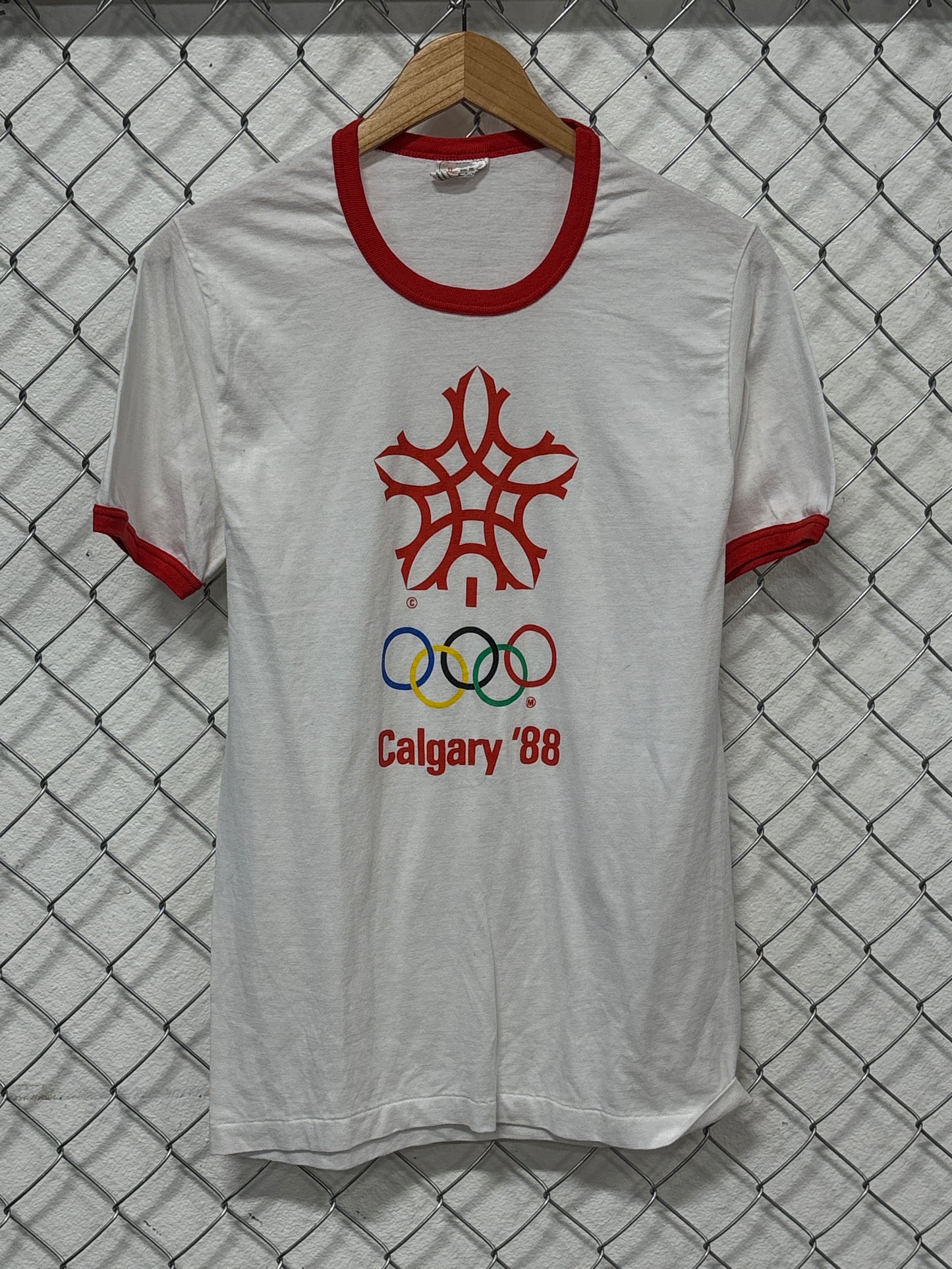 Vintage 1988 Calgary Winter Olympics Ringer Graphic Tee Size Medium