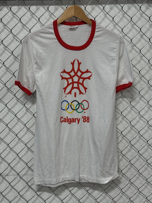 Vintage 1988 Calgary Winter Olympics Ringer Graphic Tee Size Medium
