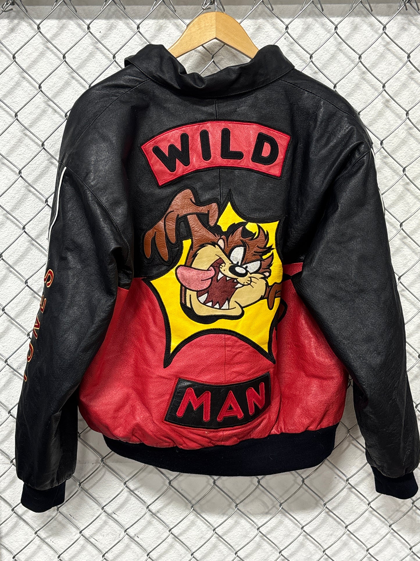 Vintage 90's Taz Looney Tunes Leather Zip Up Jacket Size Large