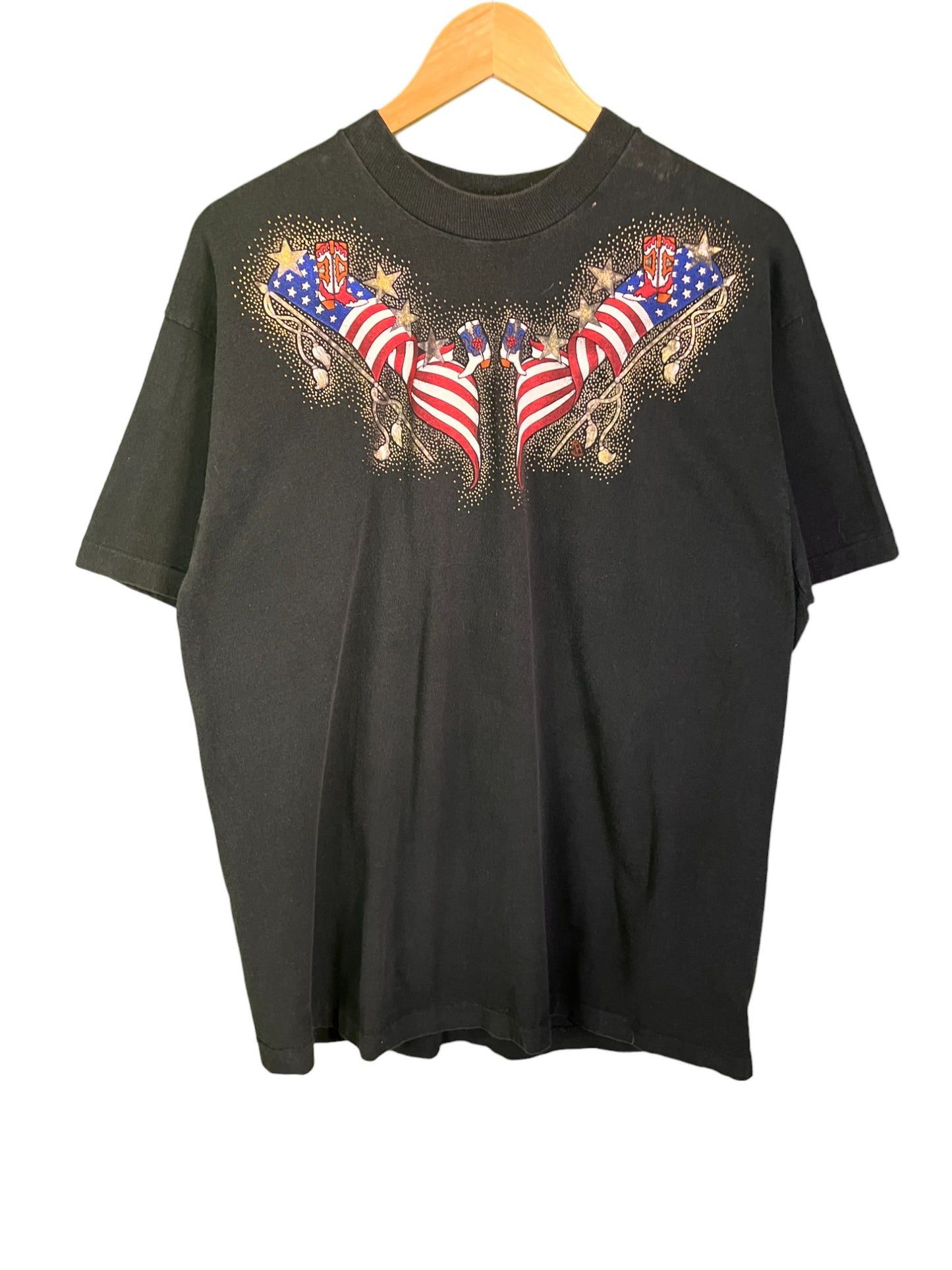 Vintage 90's American Flag Cowboy Boot Graphic Tee Size XL