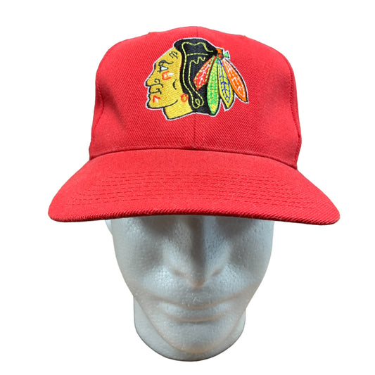 Vintage 90's Sports Specialties Chicago Black Hawks Logo Fitted Hat Size 7