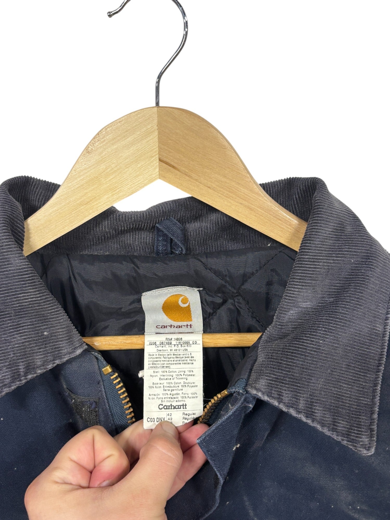 ✨10s✨カーハート アーカンジャケット ネイビー M メキシコ製 J164 Carhartt Men'S 3 XLT Dark Navy Cotton Quilted Flannel Lined Duck