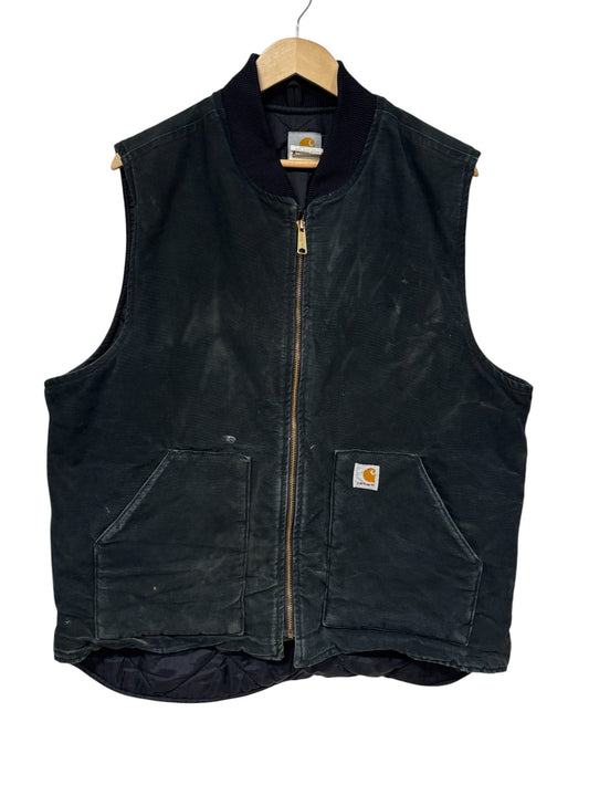 Vintage Carhartt Faded Black V01 Zip Up Work Vest Size XL Tall