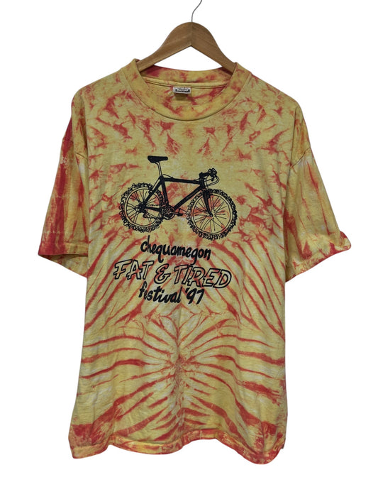 Vintage 1997 Fat & Tired Bike Festival Tie Dye Graphic Tee Size XL