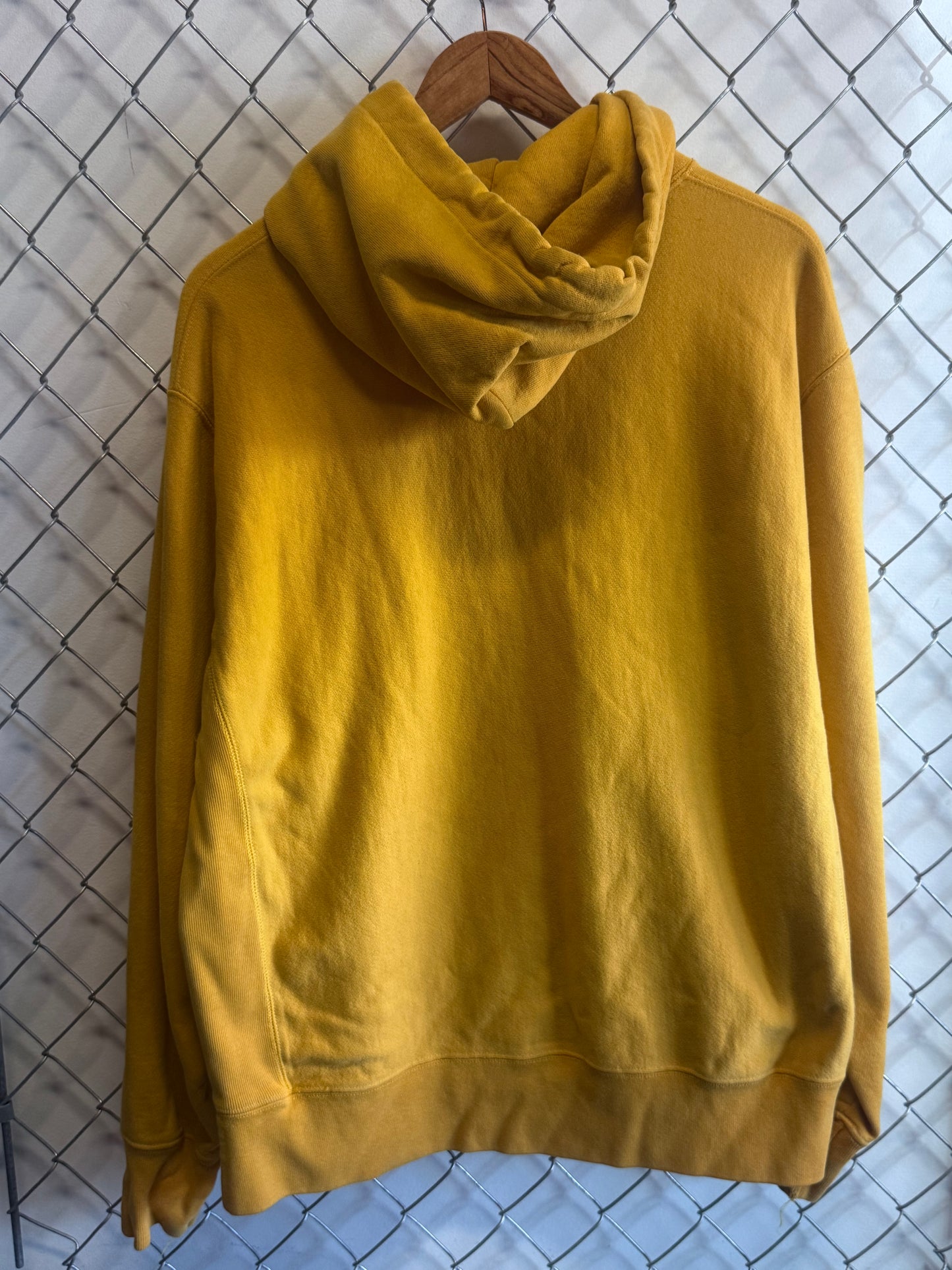 Champion Reverse Weave Yellow Spellout Hoodie Size Large