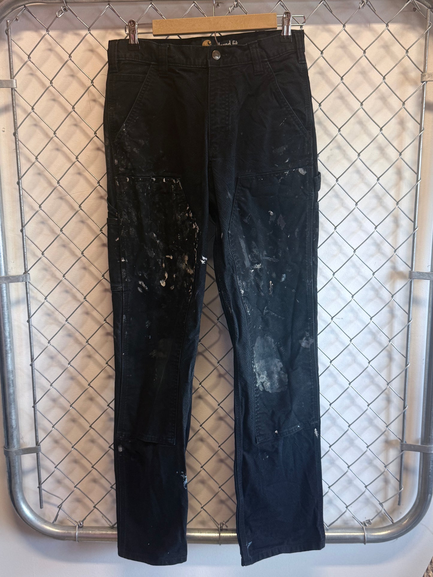 Carhartt Black Paint Splattered Relaxed Fit Double Knee Pants Size 30x32