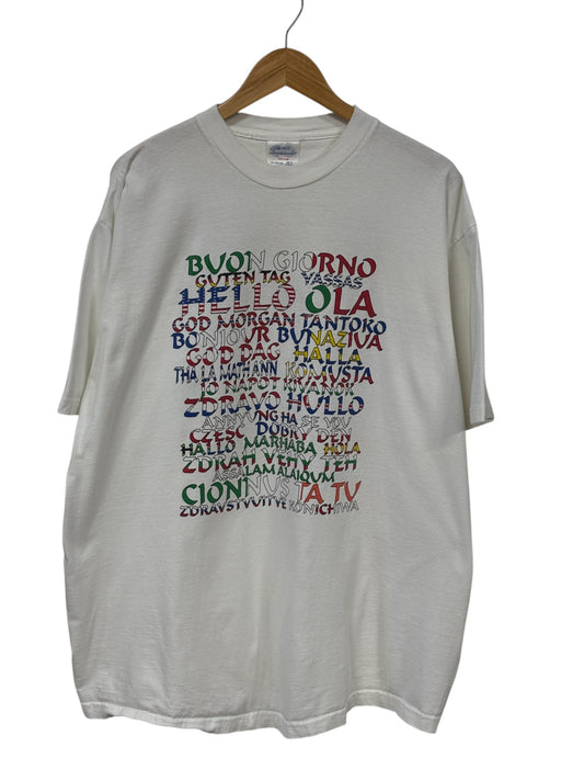 Vintage 90's Hello Foreign Language Graphic Tee Size XXL