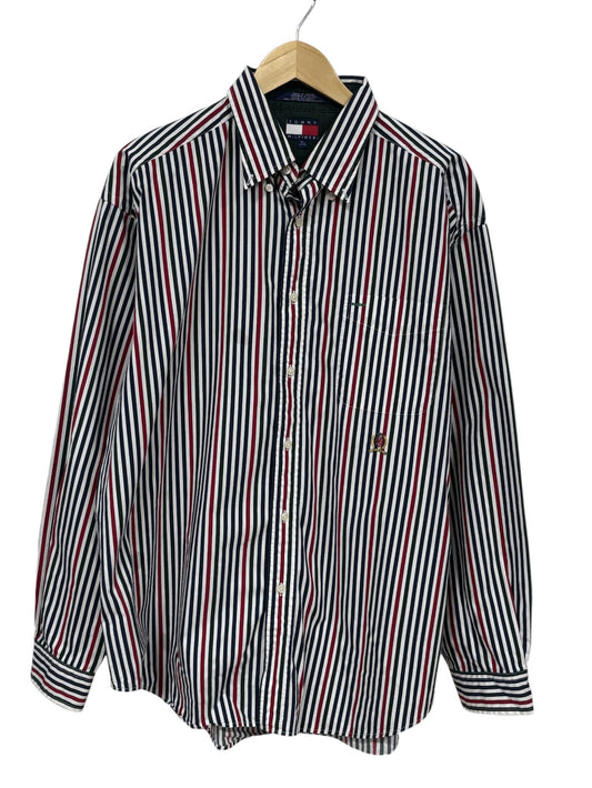 Vintage 90's Tommy Hilfiger Crest Striped Long Sleeve Button Up Shirt Size XL