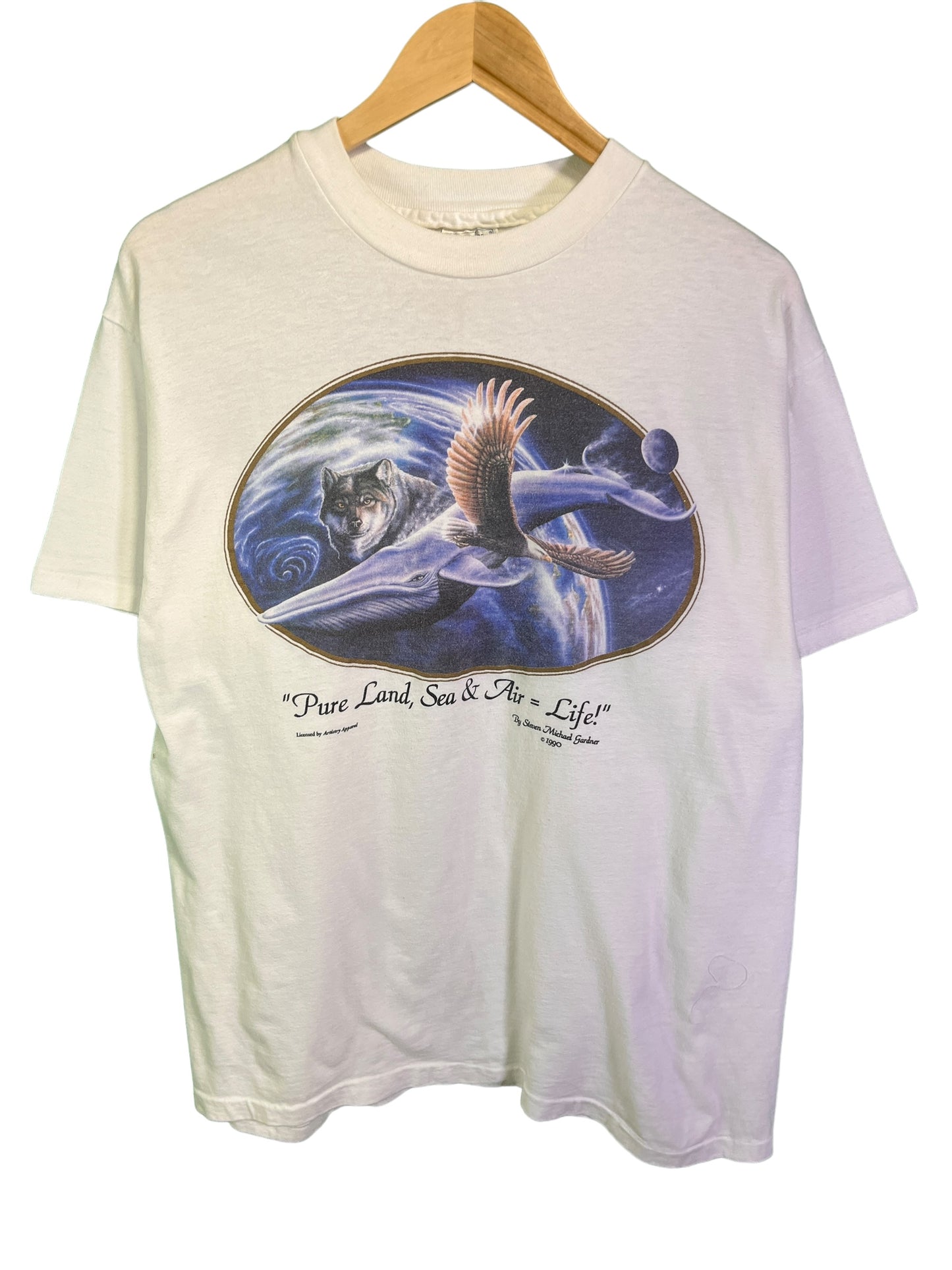 Vintage 1990 Pure Land Sea Air Animal Nature Graphic Tee Size Large