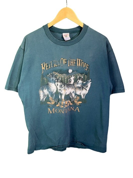 Vintage 1995 Return of the Wolf Montana Nature Graphic Tee Size Large