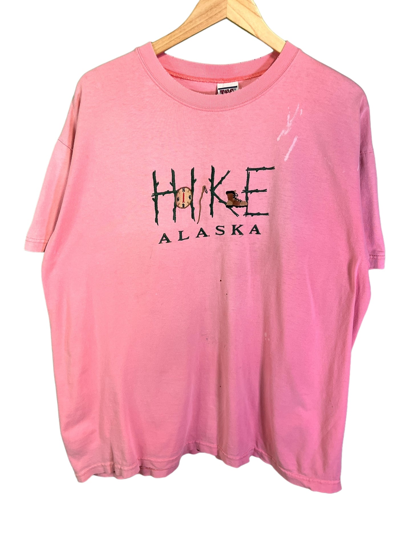 Vintage 90's Hike Alaska Hot Pink Embroidered Tee Size XL