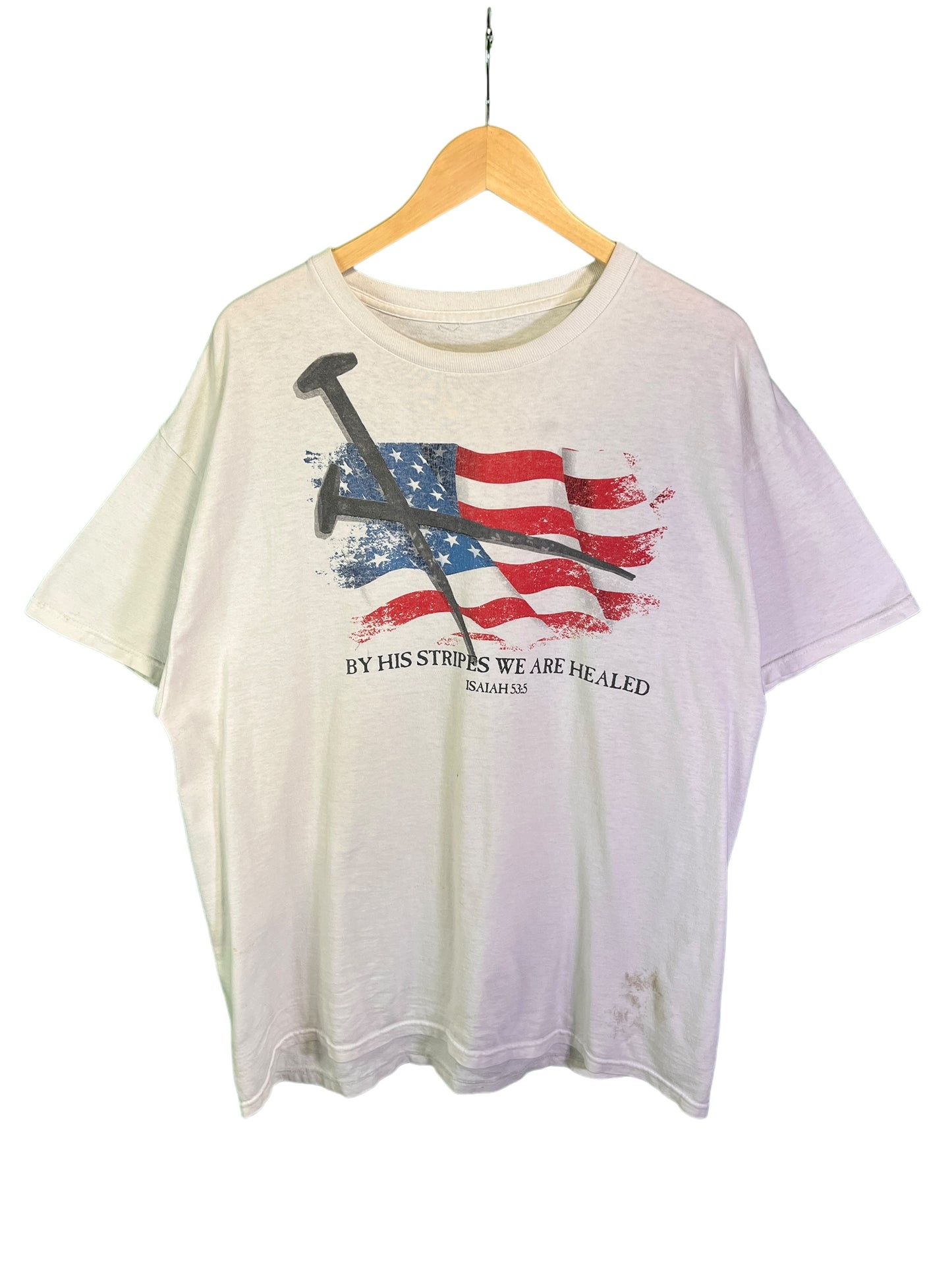 Vintage Isaiah 53:5 Bible Verse American Flag Graphic Tee Size Large