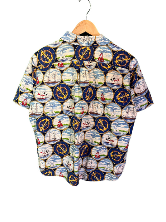 Vintage 90's Nautical Sailing Button Up All Over Print Shirt Size Medium