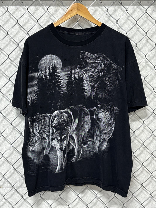 Vintage Wolf Pack Nature Double Sided Graphic Tee Size XXL