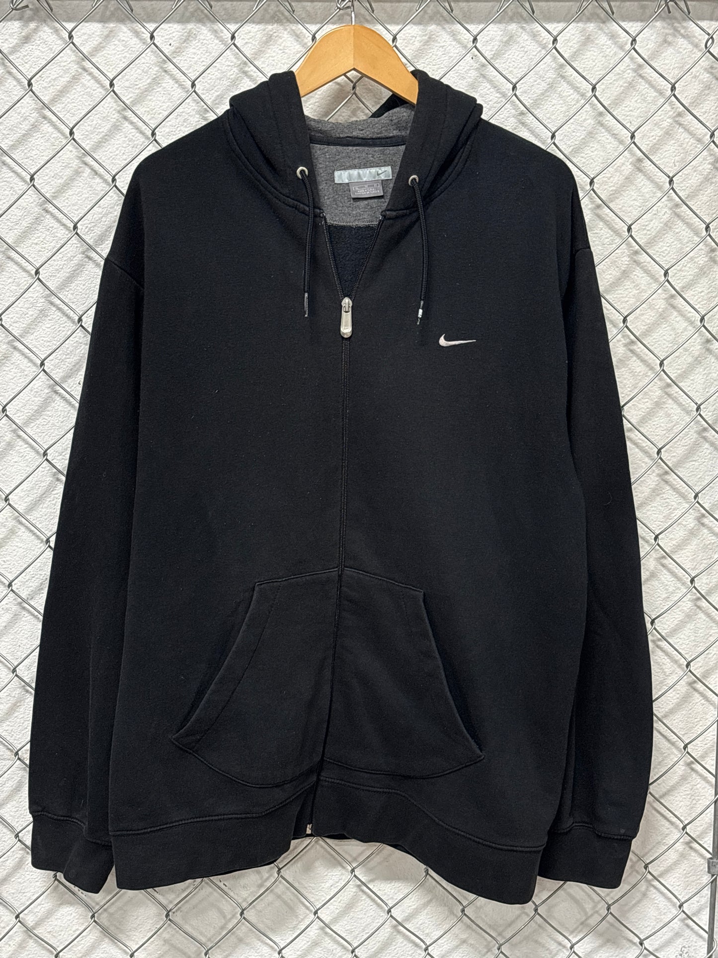 Vintage Y2K Nike Black Swoosh Zip Up Hoodie Size XL