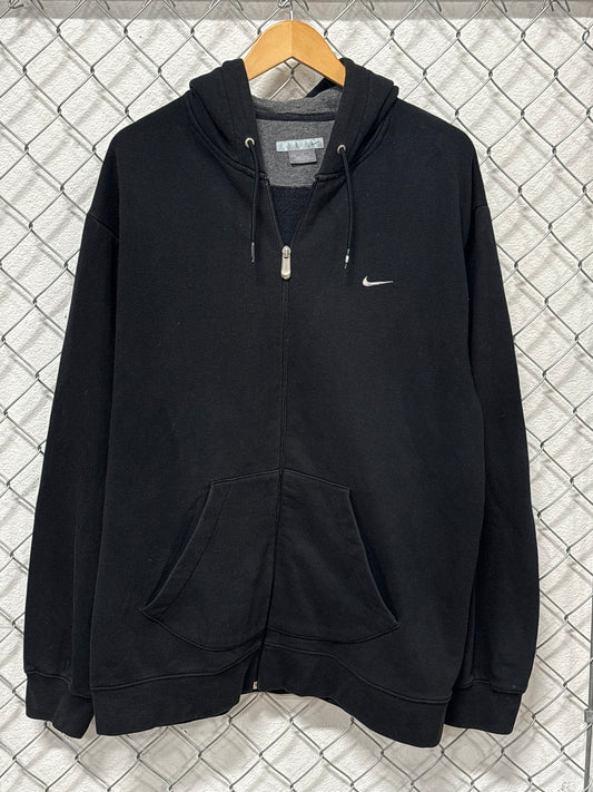 Vintage Y2K Nike Black Swoosh Zip Up Hoodie Size XL