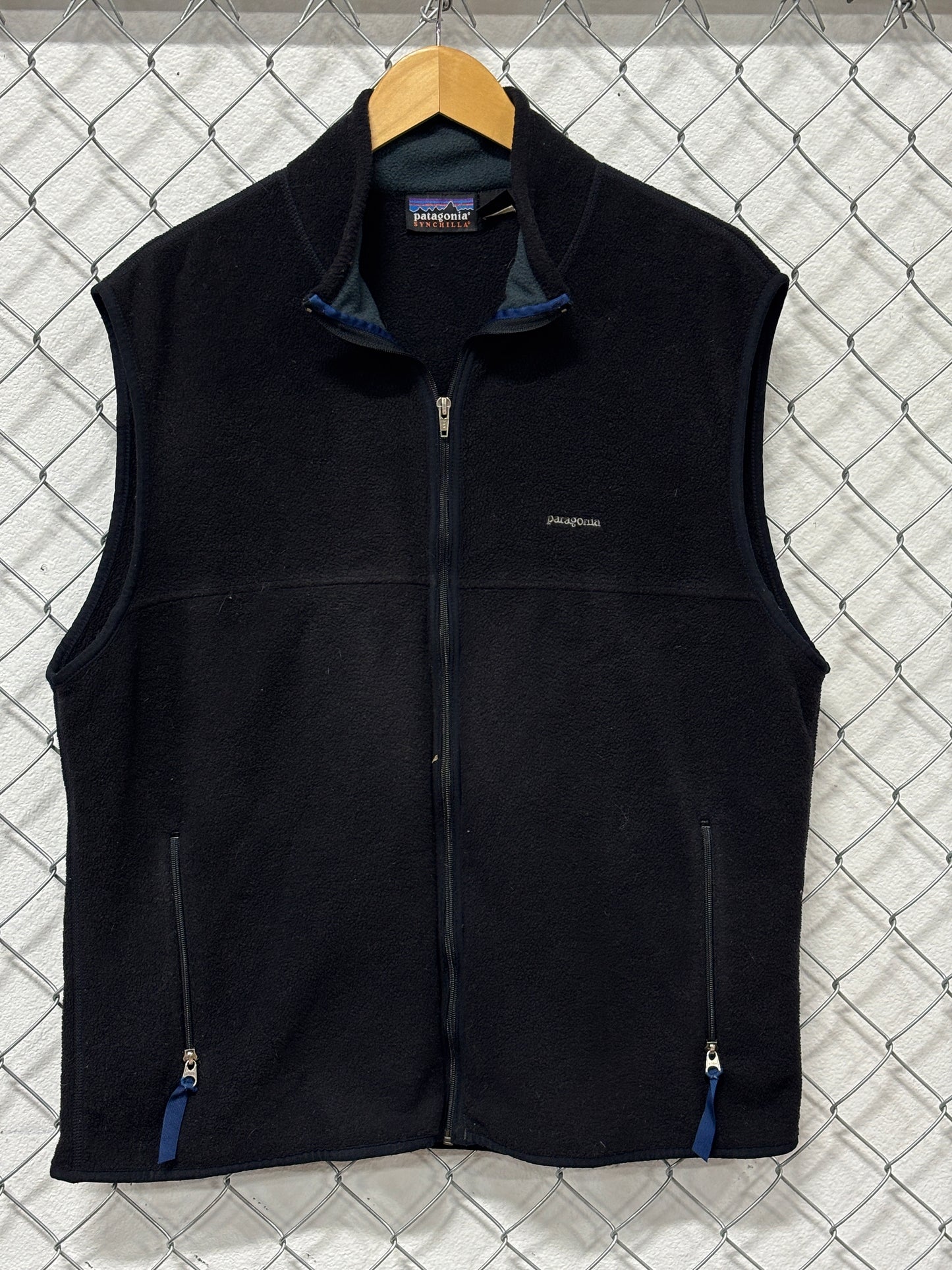 Vintage 90's Patagonia Synchilla Black Fleece Zip Up Vest Made USA Size XL