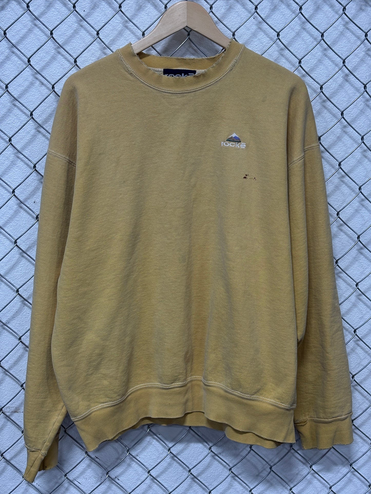 Vintage 90's Rocke Gear Made in USA Overdyed Yellow Sweater Size Large