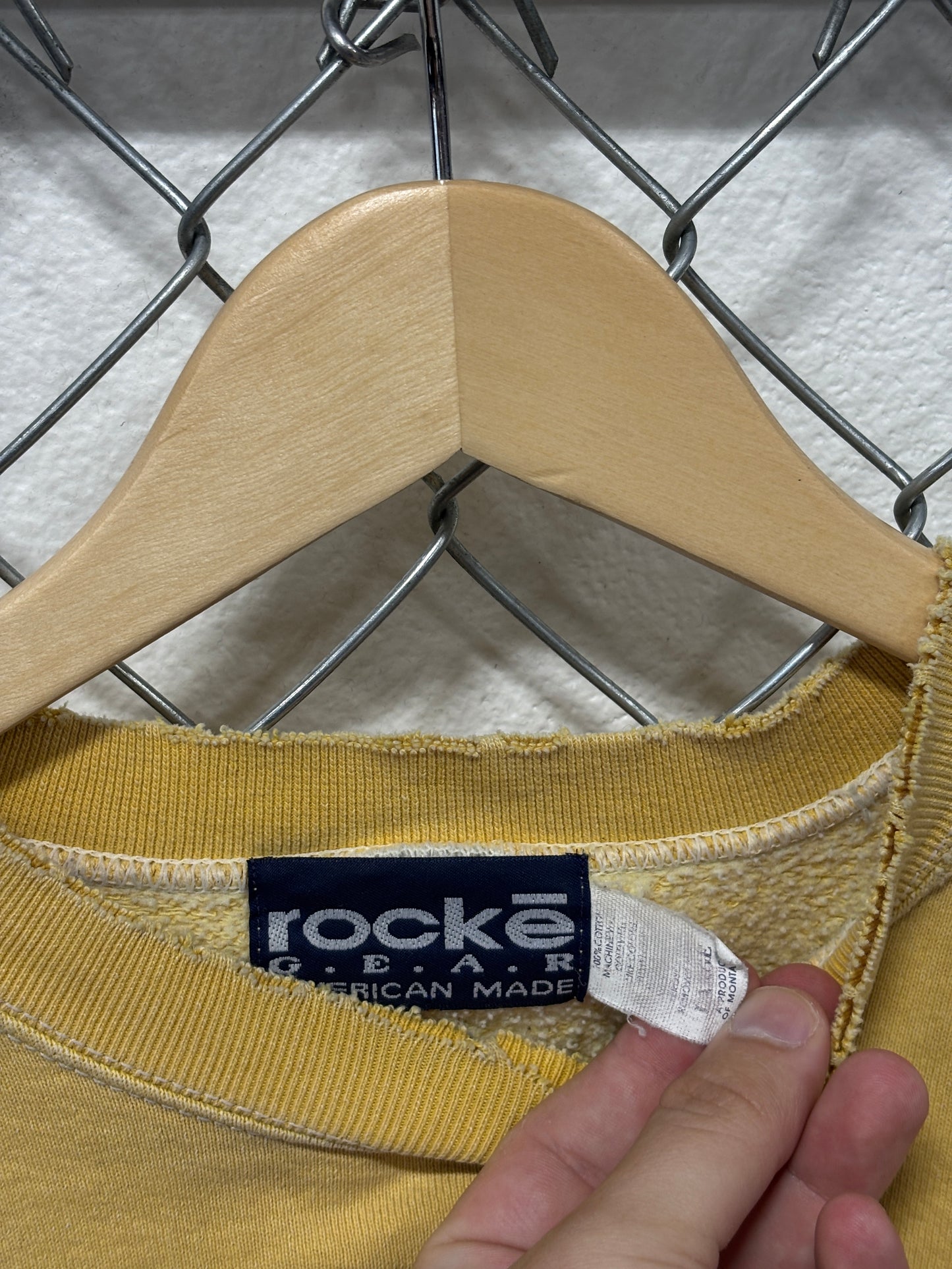 Vintage 90's Rocke Gear Made in USA Overdyed Yellow Sweater Size Large