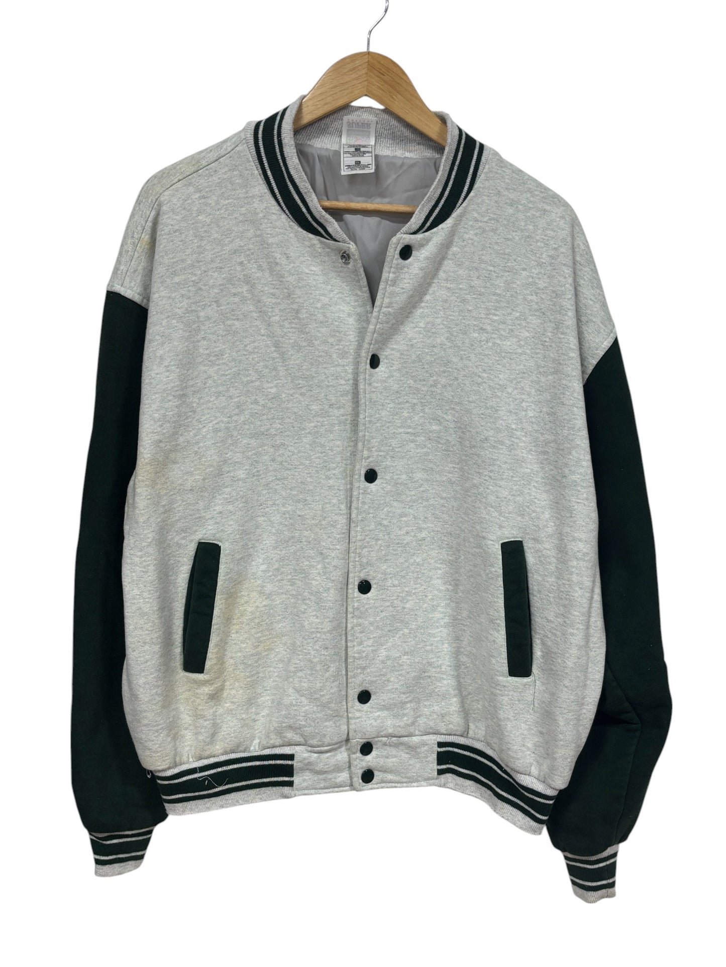Vintage 90's Fruit of the Loom Grey Green Varsity Button Up Sweater Size XXL