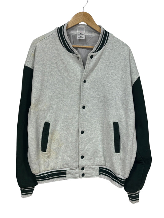 Vintage 90's Fruit of the Loom Grey Green Varsity Button Up Sweater Size XXL