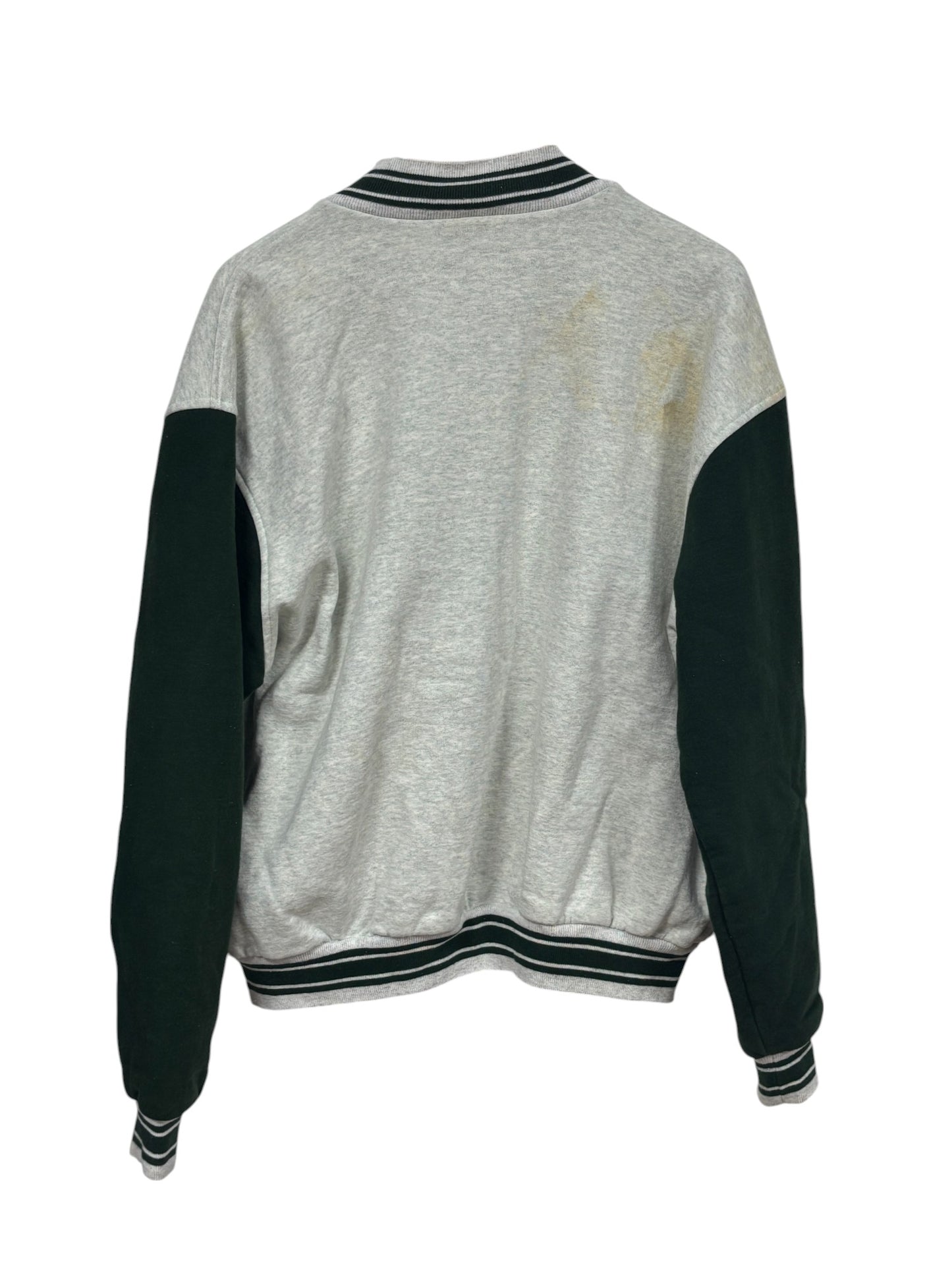 Vintage 90's Fruit of the Loom Grey Green Varsity Button Up Sweater Size XXL