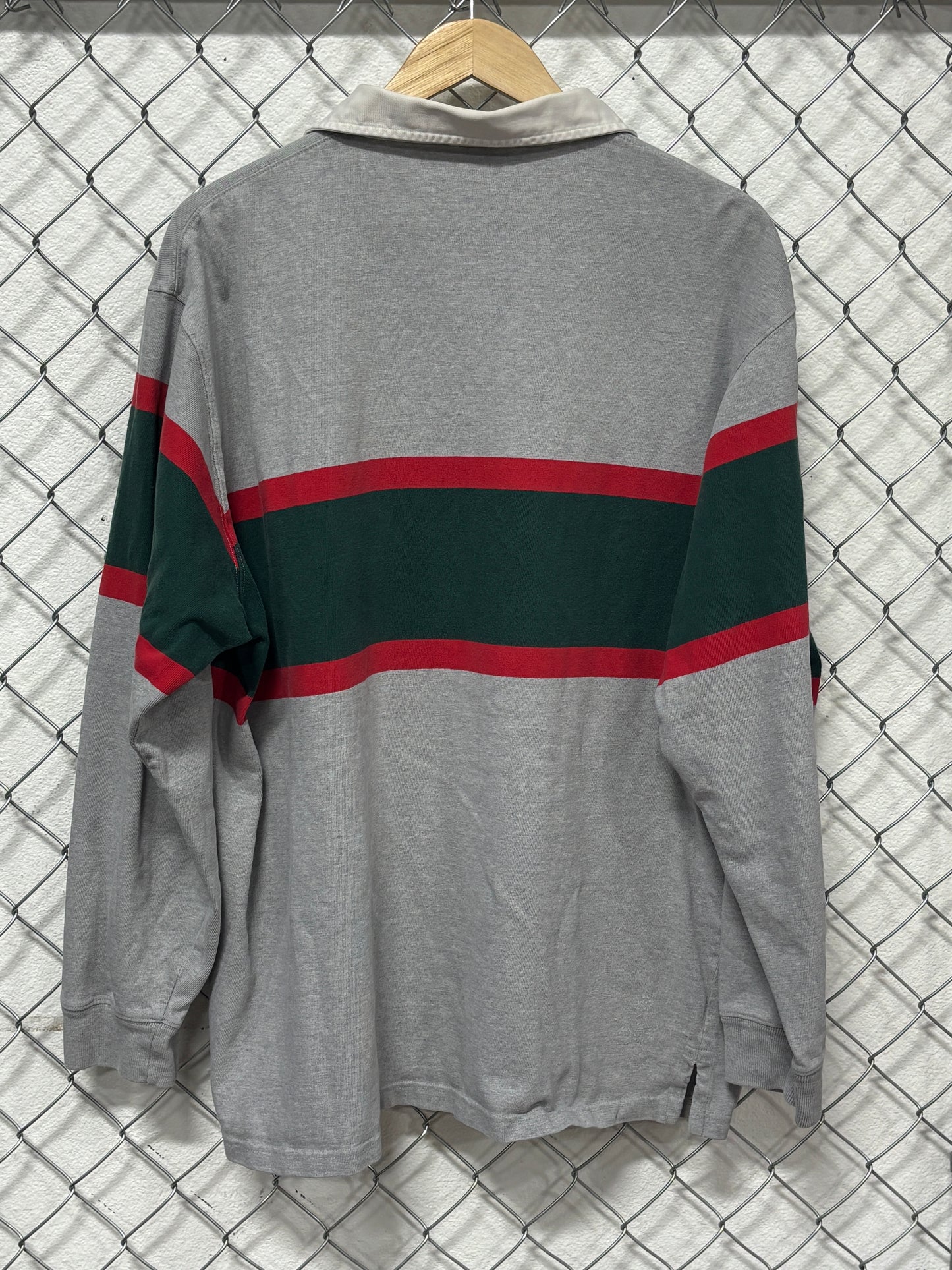 Polo Ralph Lauren Red Grey Green Striped Long Sleeve Rugby Shirt Size XL