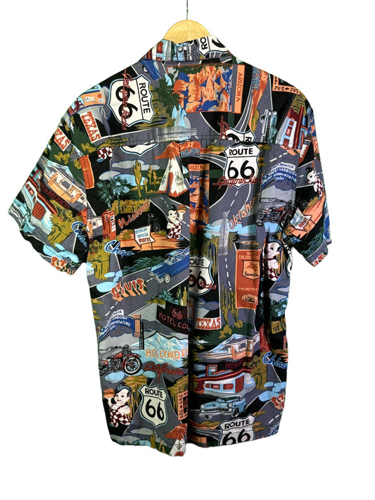 Vintage Route 66 All Over Print Button Up Shirt Size Medium