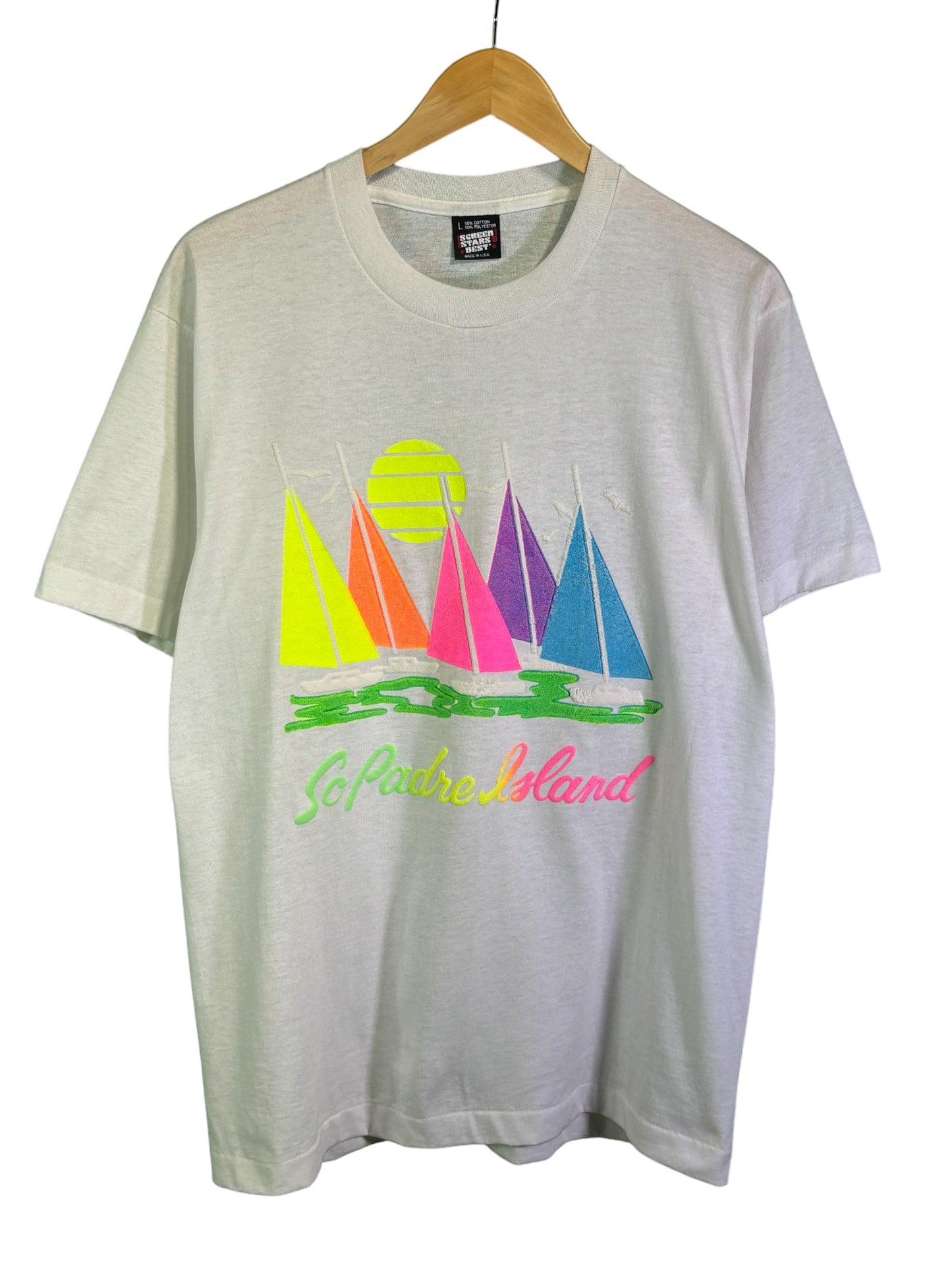 Vintage 90's Padre Island 3D Sailing Graphic Tee Size Large