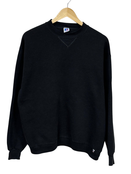 Vintage 90's Russell Athletic Black Blank Crewneck Sweater Made USA Size XL