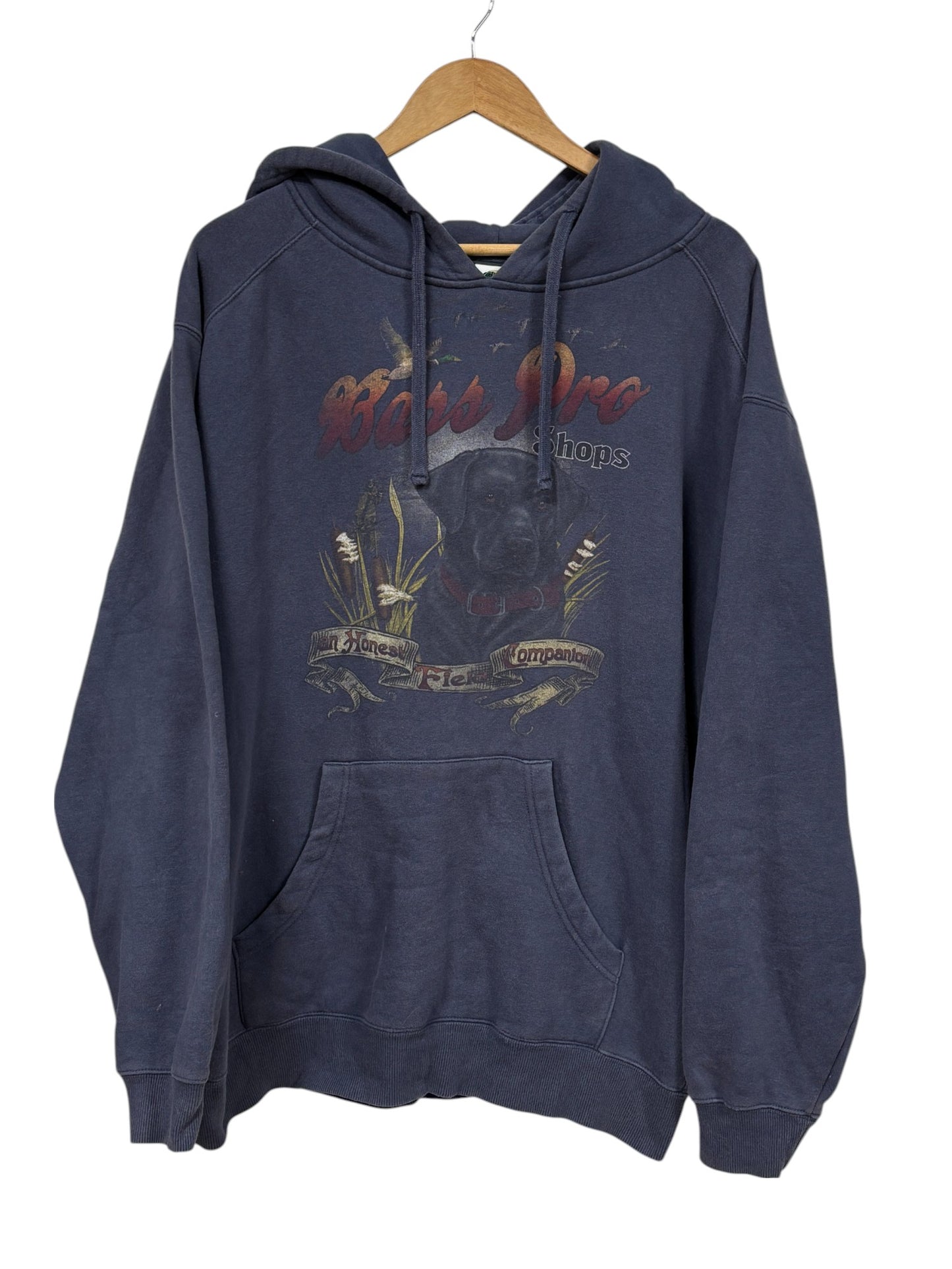 Bass Pro Shops Black Lab Hunting Dog Graphic Hoodie Size XL
