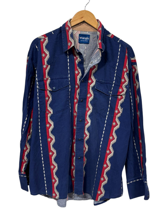 Vintage Wrangler Brushpopper Western Pearl Snap Button Up Shirt Size Large