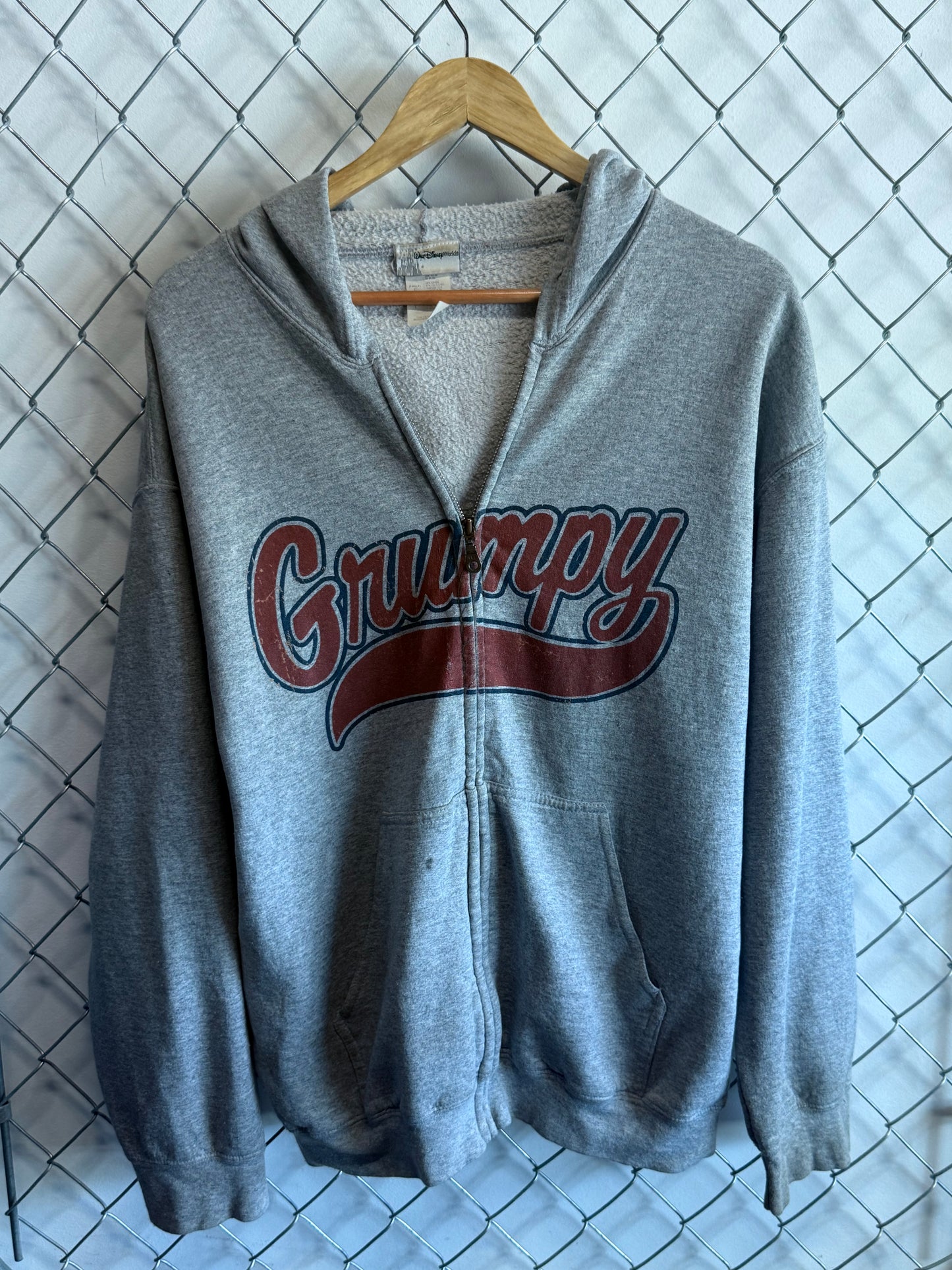 Y2K Disney Grumpy Zip Up Grey Hoodie Size Large