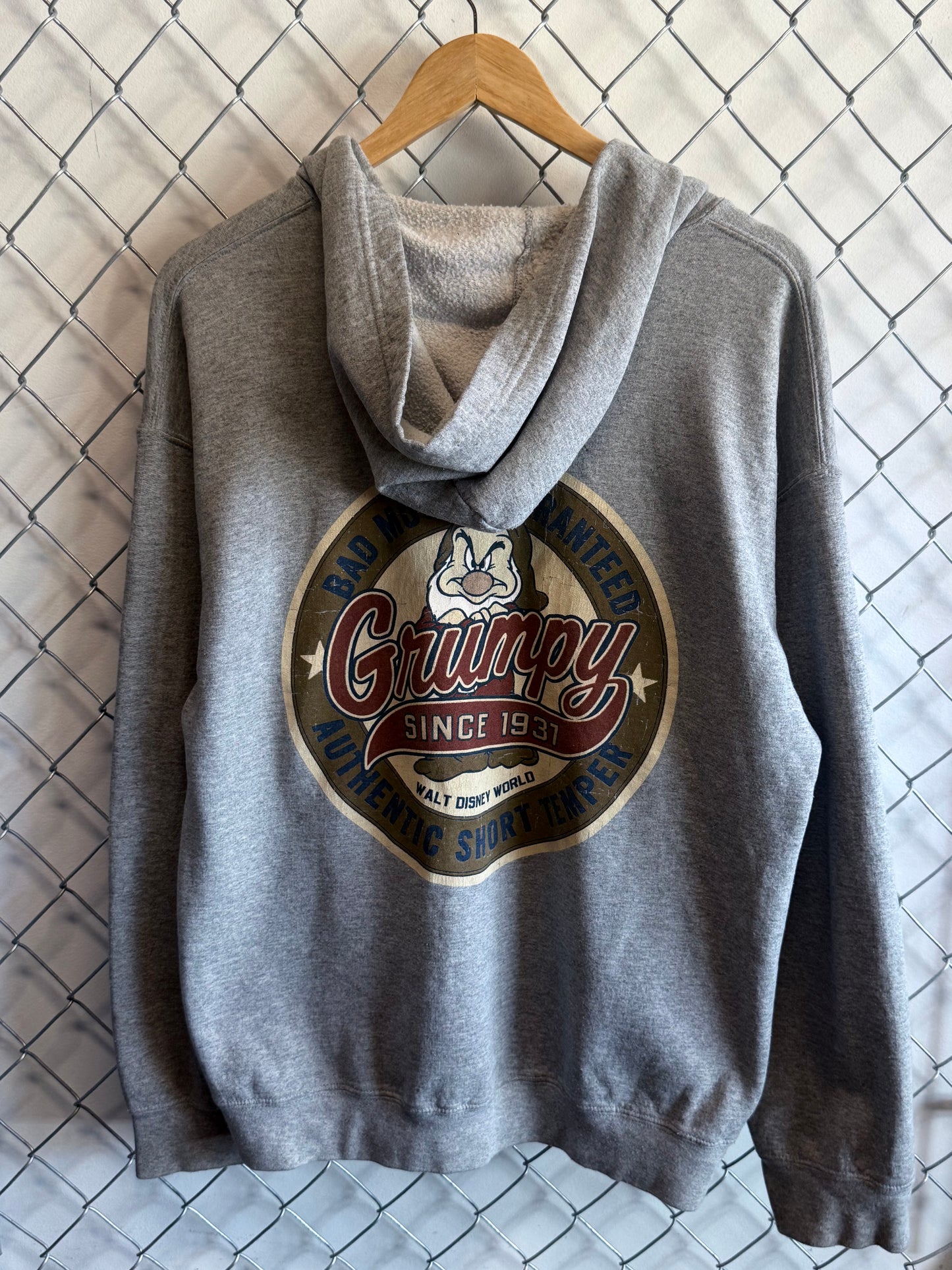 Y2K Disney Grumpy Zip Up Grey Hoodie Size Large
