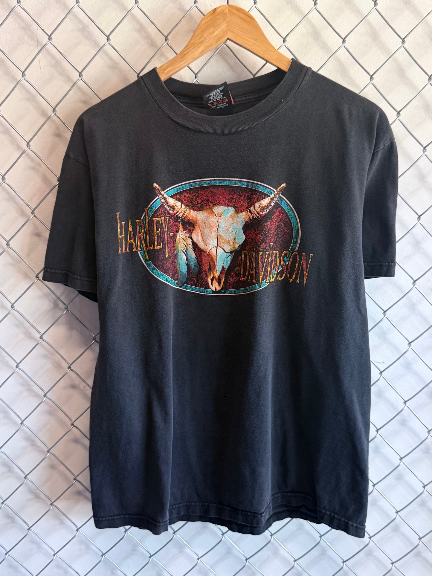 Vintage Harley Davidson Cow Skull Ohio Biker Graphic Tee Size Large