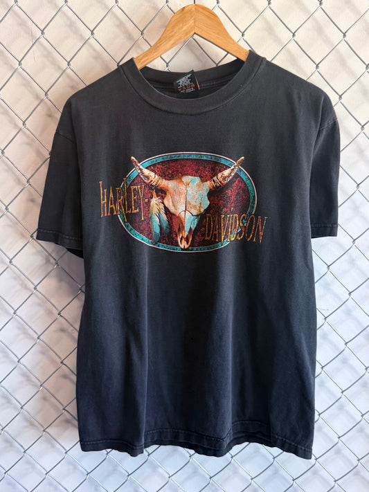 Vintage Harley Davidson Cow Skull Ohio Biker Graphic Tee Size Large