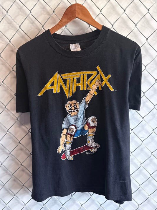 Vintage 80's Anthrax Skate Across the World Band Metal Graphic Tee Size XL
