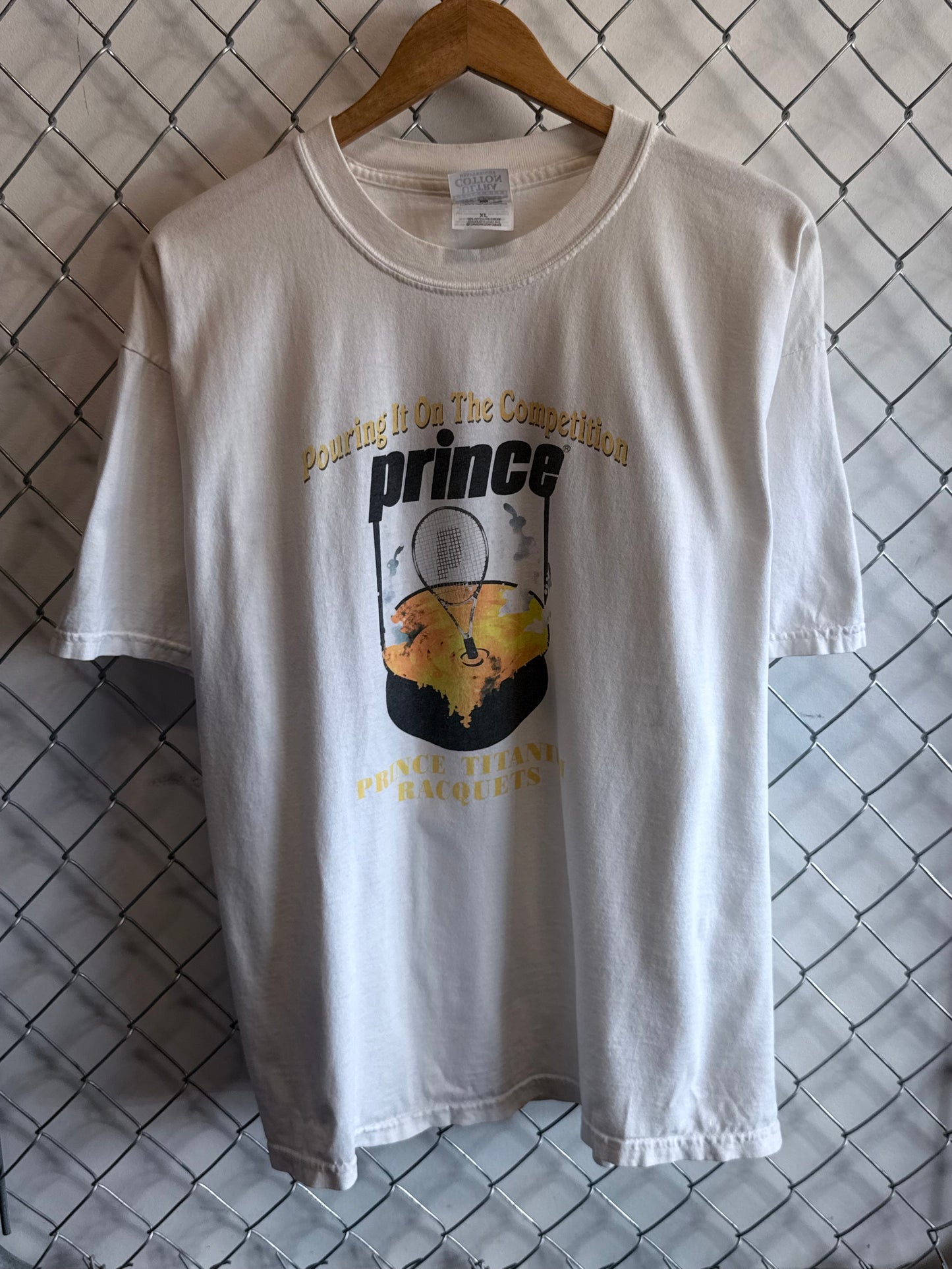 Vintage 90's Prince Tennis Rackets Pouring it On Graphic Tee Size XL