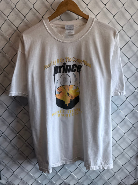 Vintage 90's Prince Tennis Rackets Pouring it On Graphic Tee Size XL