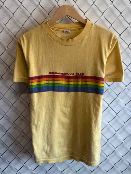 Vintage 70's Shorelines Sportswear Rainbow University Utah Tee Size Large